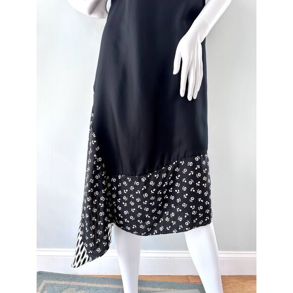 Pure DKNY Asymmetrical Black Silk Dress NWT Sleeveless Mixed Print size Large - Picture 7 of 11